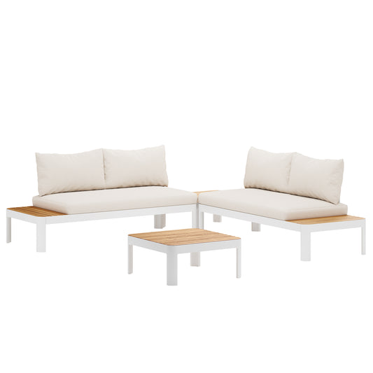 Brent 4-Piece Seating Set | Ideal for Patio and Outdoors | Certified Teak Sofa and Coffee Table Sectional