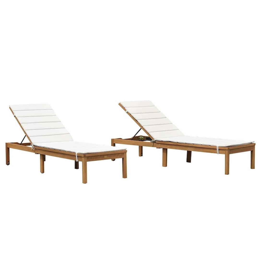 Toledo Lounger (Set of 2) | Teak Finish with Cushion | Ideal for Patio and Backyard