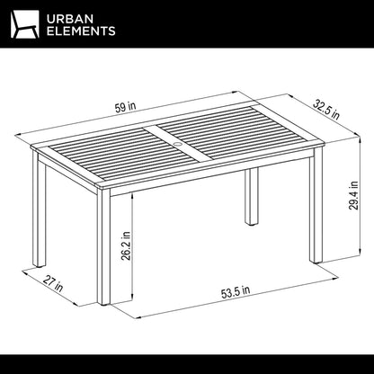 Eternal Patio Set | Teak Finish, Aluminum Chairs | Outdoor Dining, 7-Piece Grey