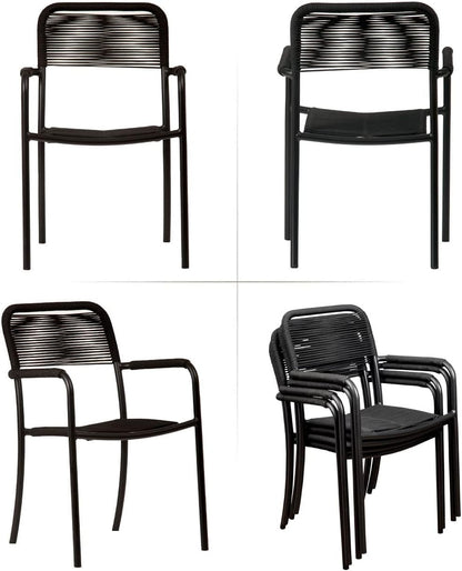 Eternal Patio Set | Teak Finish, Aluminum Chairs | Outdoor Dining, 7-Piece Black