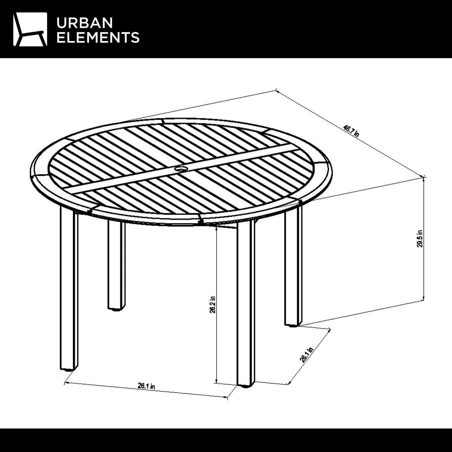 Nature 5-Piece Wood Patio Set | Teak Finish, Outdoor Dining, Patio Dining Set for 4 (Black)