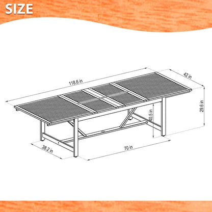 Patio Dining Set | Teak Finish, 9-Piece, Light Brown