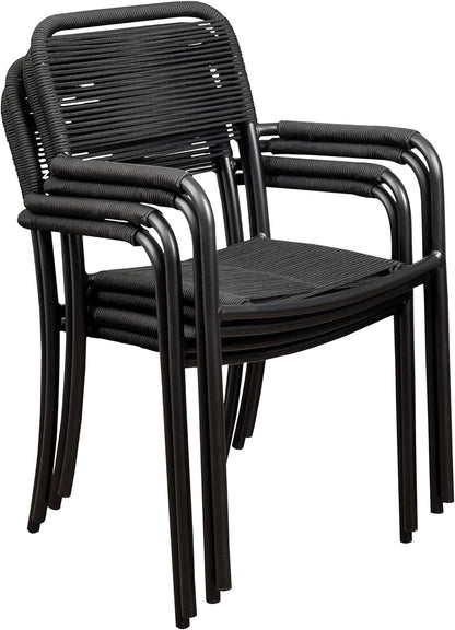 Eternal Patio Set | Teak Finish, Aluminum Chairs | Outdoor Dining, 7-Piece Black