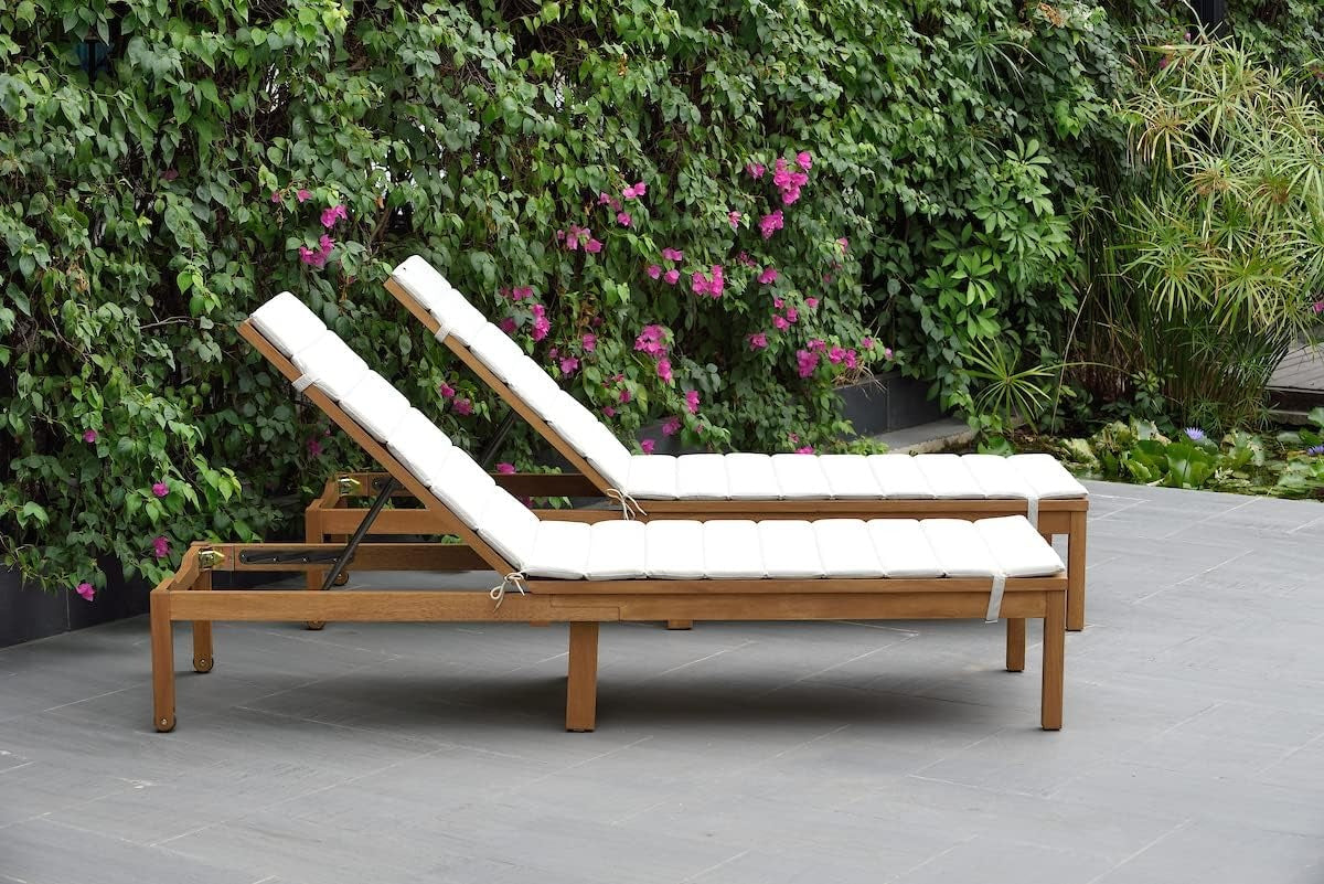 Toledo Lounger (Set of 2) | Teak Finish with Cushion | Ideal for Patio and Backyard