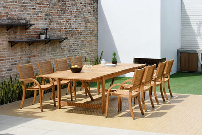 Patio Dining Set | Teak Finish, 9-Piece, Light Brown