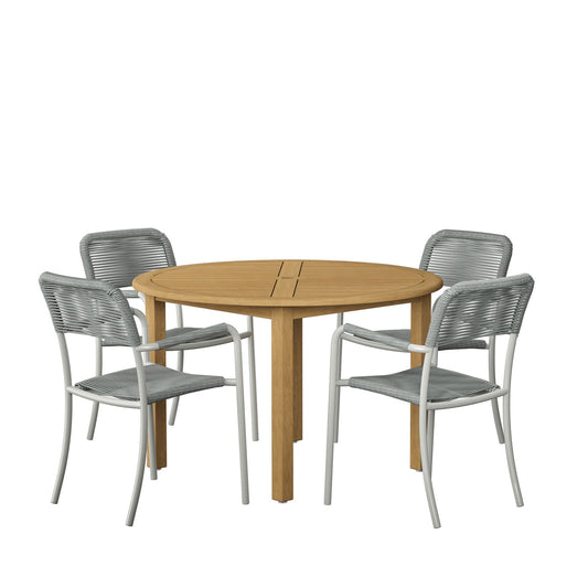 5-P Round Dining Set | Teak Finish 100% FSC Solid Wood