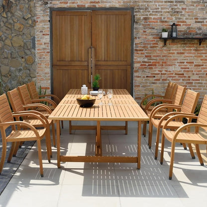 Patio Dining Set | Teak Finish, 9-Piece, Light Brown