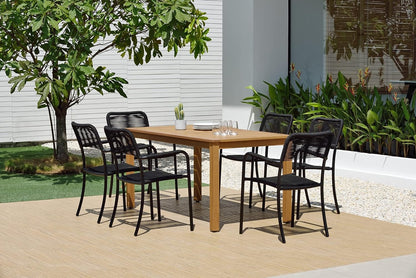 Eternal Patio Set | Teak Finish, Aluminum Chairs | Outdoor Dining, 7-Piece Black