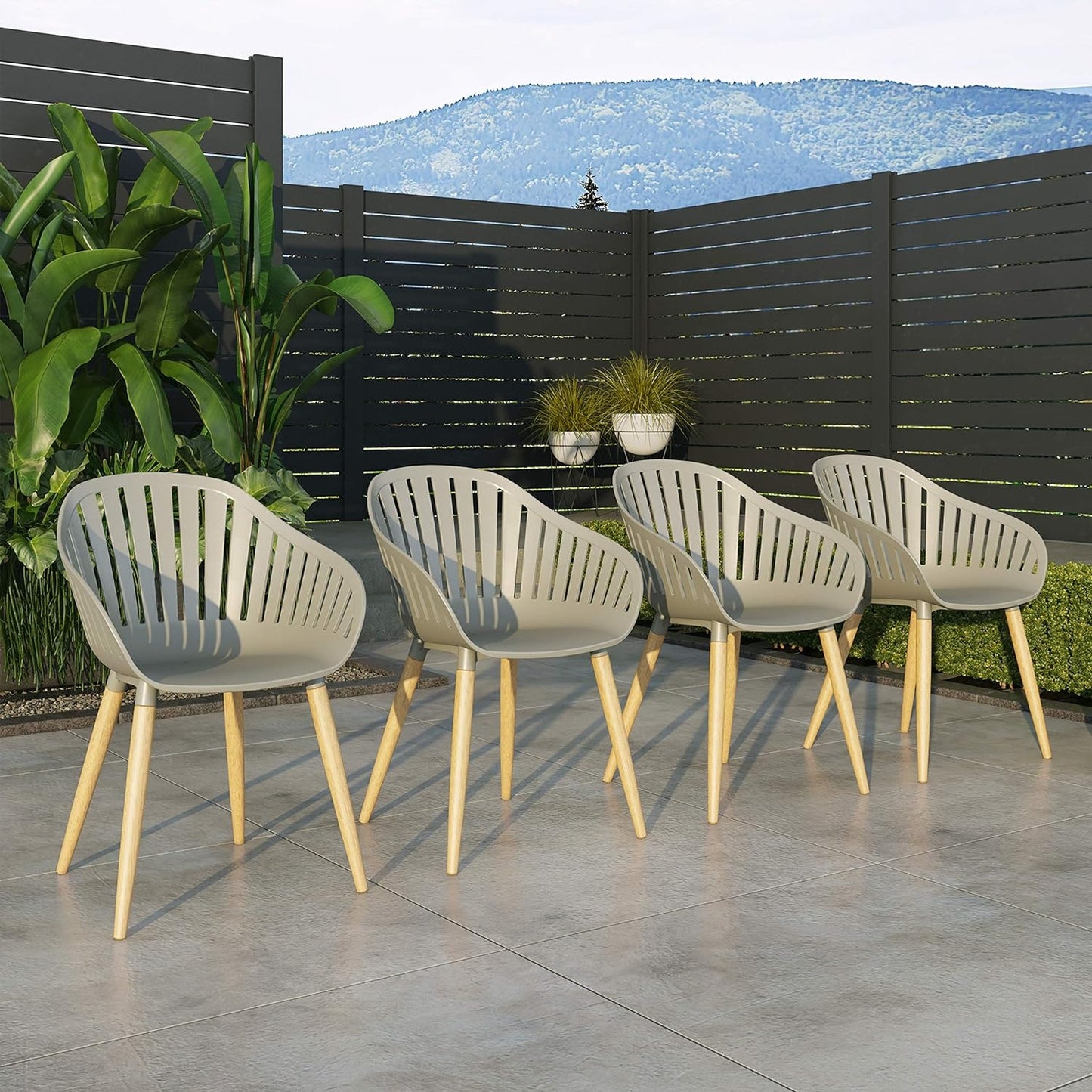 Nature 5-Piece Wood Patio Set | Teak Finish, Outdoor Dining, Patio Dining Set for 4 (Grey)