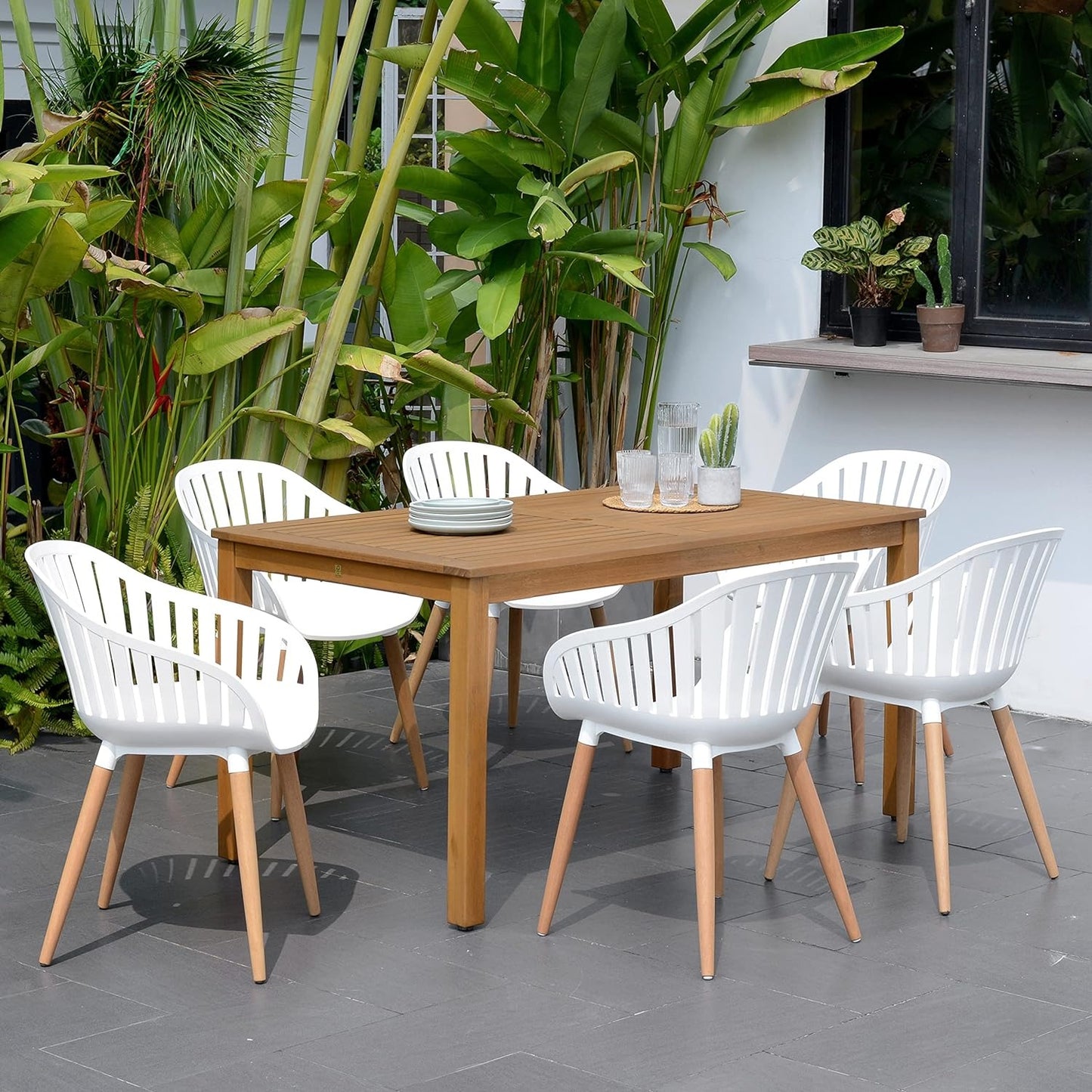 Nature Patio Set | Teak Finish, Rectangular Outdoor Dining, 7-Piece