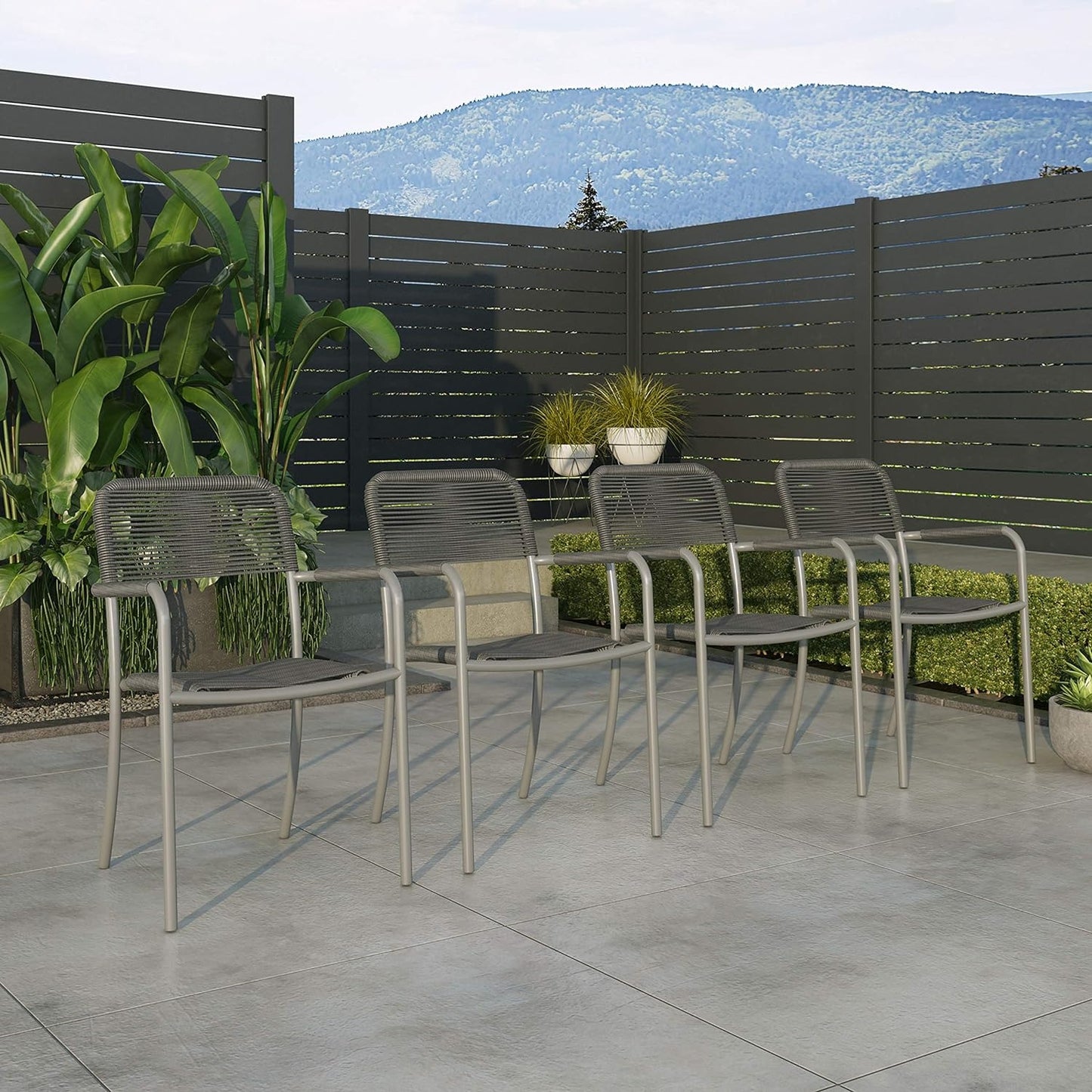 Eternal Patio Set | Teak Finish, Aluminum Chairs | Outdoor Dining, 7-Piece Grey