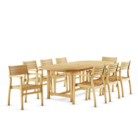 9-P Oval Dining Set | 100% FSC Teak Wood