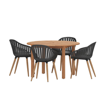 Nature 5-Piece Wood Patio Set | Teak Finish, Outdoor Dining, Patio Dining Set for 4 (Black)