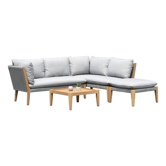 Kentucky 5-Piece Patio Sectional Set | Teak Finish, Weather Resistant Grey Cushions