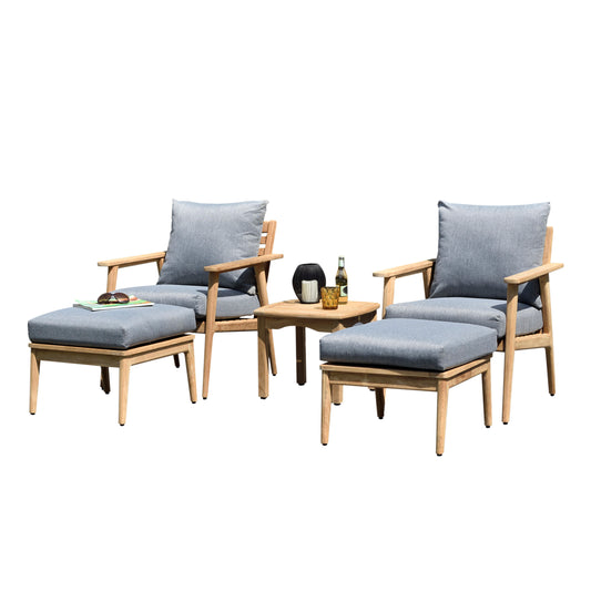 Madison Deluxe 5-Piece Patio Conversation Set | 100% Teak Furniture with Olefin Cushions