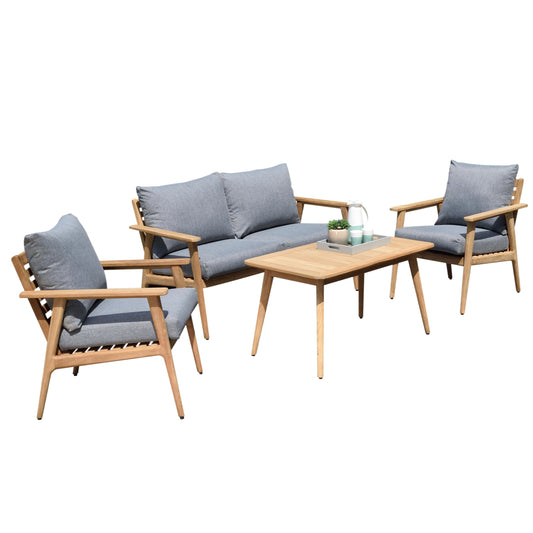 Kanoa 4-Piece Outdoor Deep Seating Set| Grade A Teak Wood | Olefin Cushions